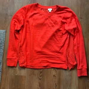 J crew eyelet-back sweatshirt red cerise